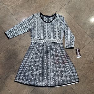 Nina Leonard Geometric Print Fit Flare Mini Dress